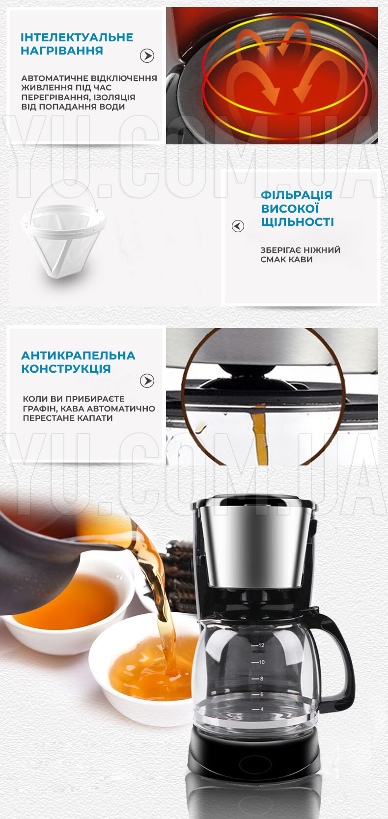 Кавоварка крапельна електрична RAF 123S 1,5л 800W Кавоварка крапельна електрична RAF 123S 1,5л 800W